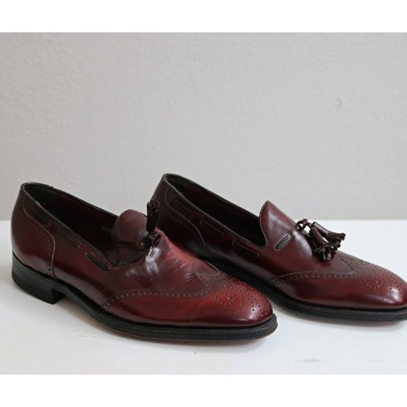 1980\'s Florsheim Burgundy Tassel Leather Dress Loafers // Men\'s 8 to 8-1/2 (8.5) main image 7
